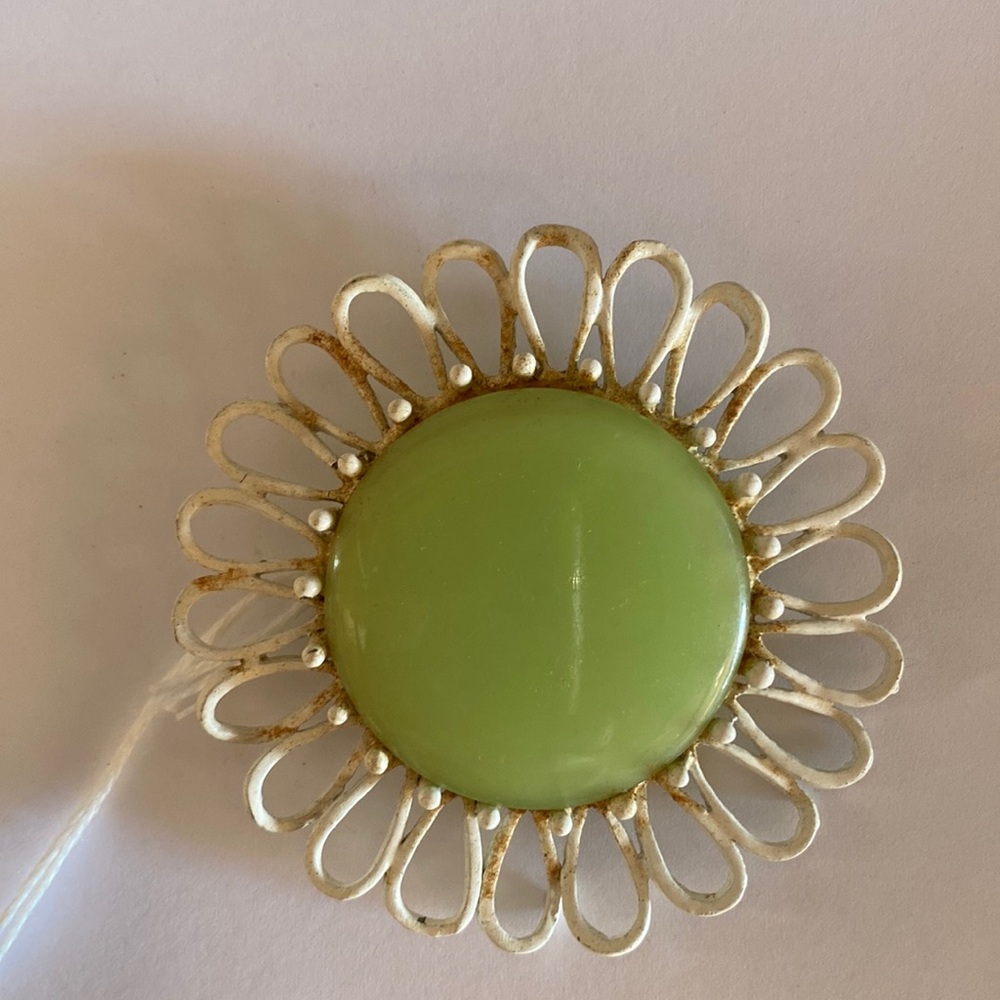 Vintage green and white brooch